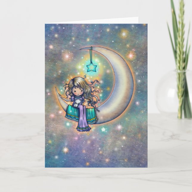 Carte Une Douce Nuit Petite Fille Mignonne avec un Chat  (Devant)