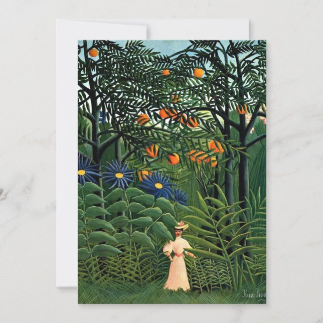 Carte Une femme marche dans une forêt exotique (Devant)