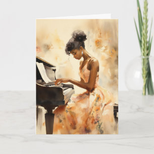 Carte Une Femme Noire En Robe Florale Jouant Un Piano
