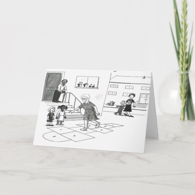 Carte Une femme plus âgée saute en jouant à la scotch av (Devant)