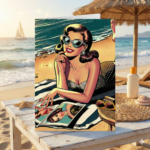 Carte Une femme rétro à la plage Humour vieillissant A