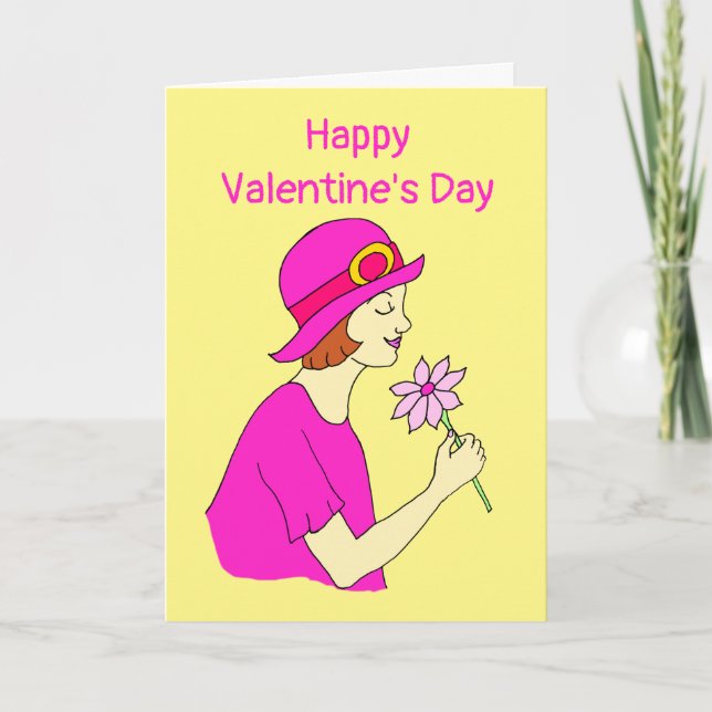Carte Une femme rose Casquette Saint Valentin (Devant)