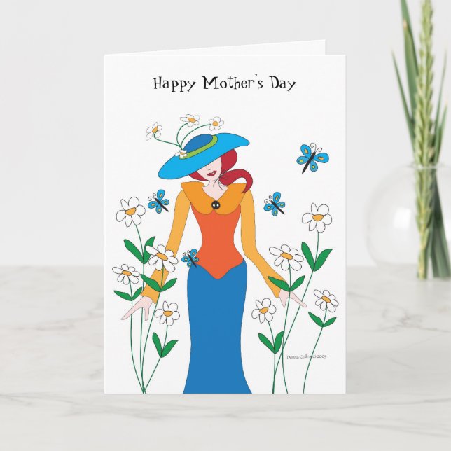 Carte Une fille dans un jardin de marguerites et de papi (Devant)