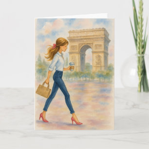 Carte Une fille et l'Arc de Triomphe Scène Paris