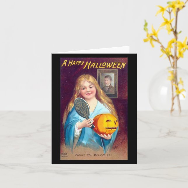 Carte Une fille heureuse d'Halloween se brossant les che (Fleur jaune)