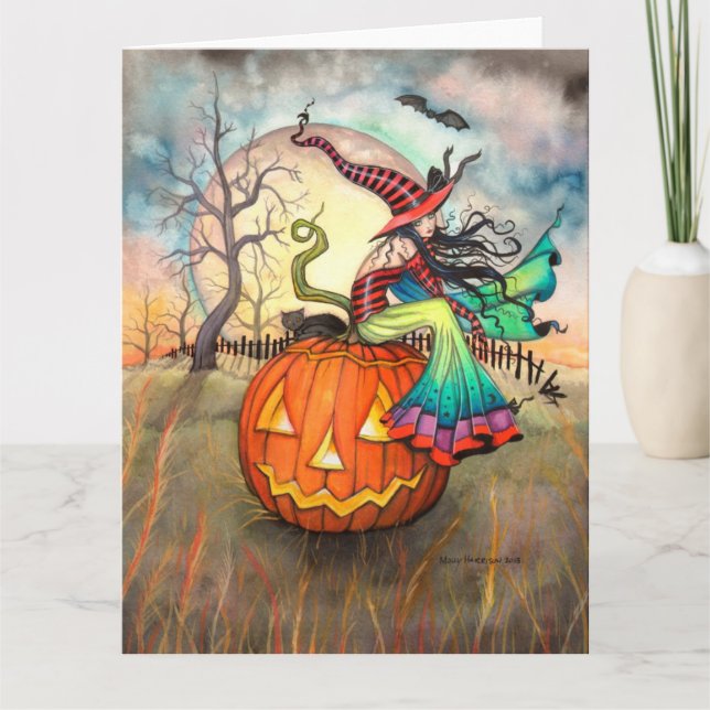 Carte Une gigantesque citrouille Halloween sorcière Art (Devant)