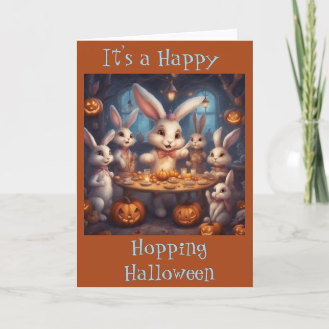 Carte Une Halloween de lapins sautant heureux (Devant)
