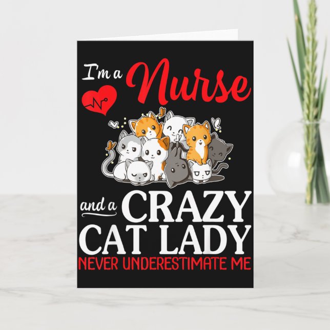 Carte Une infirmière et une folle de chats mère heureuse (Devant)