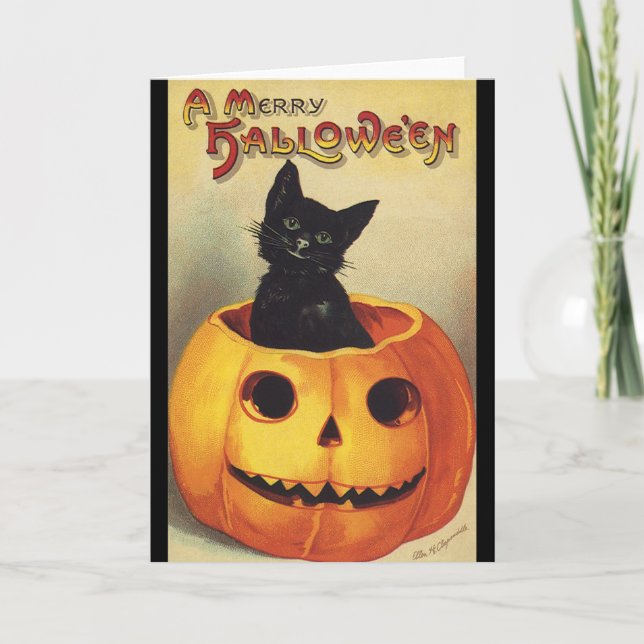 Carte Une joyeuse Halloween par Ellen Clapsaddle, Chat V (Devant)