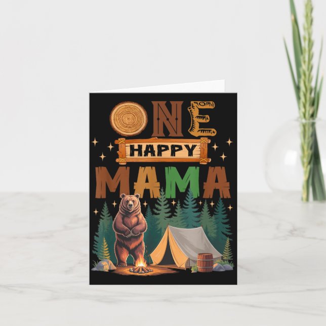 Carte Une joyeuse maman campeuse ours de camping pour 1e (Devant)