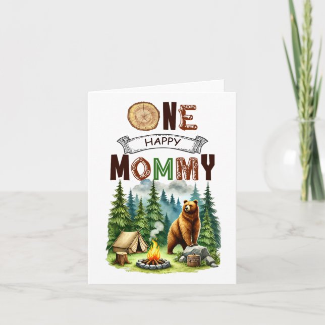 Carte Une joyeuse maman campeuse Ourson de premier anniv (Devant)