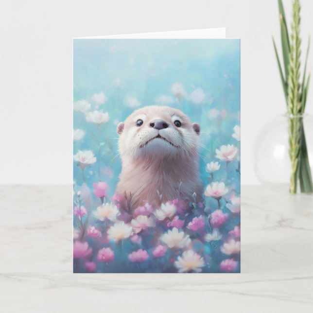 Carte Une loutre jette un coup d'œil à travers un champ  (Devant)