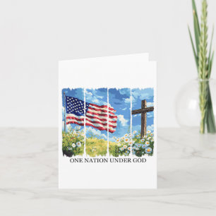Carte Une Nation Sous Dieu Drapeau Usa Fleurs Rouge Blan