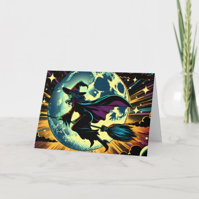 Carte Une sorcière et une Pleine lune Halloween (Devant)