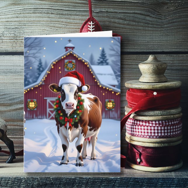 Carte Une vache festive à Santa Hat Pays Noël (Créateur téléchargé)