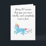 Carte Unicorn 50th Birthday Trust a Fart Humour 50<br><div class="desc">Cette conception a été créée par art numérique. Elle peut être personnalisée dans la zone fournir ou customiser en choisissant le clic pour customiser une autre option et en changeant le nom, les initiales ou les mots. Vous pouvez également modifier la couleur et le style du texte ou supprimer le...</div>