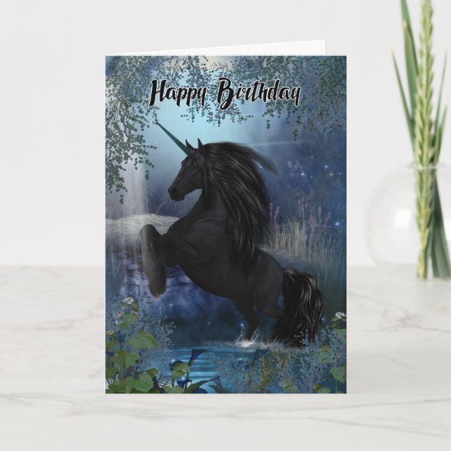 Carte Unicorn Birthday Card, Happy Birthday, Black Celti (Devant)