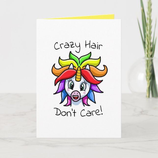 Carte Unicorn Crazy Hair ne s'en fiche pas drôle (Devant)