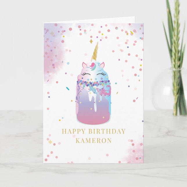 Carte Unicorn Crazy Milkshake Fille Anniversaire (Devant)