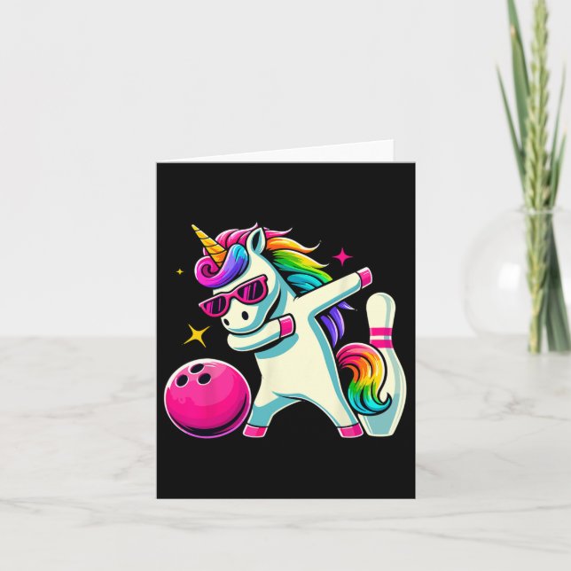Carte Unicorn Dabbing Bowling filles d'anniversaire (Devant)