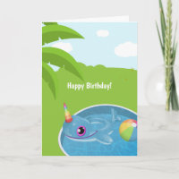 Unicorn Dolphin Floatie Pool Birthday Greeting