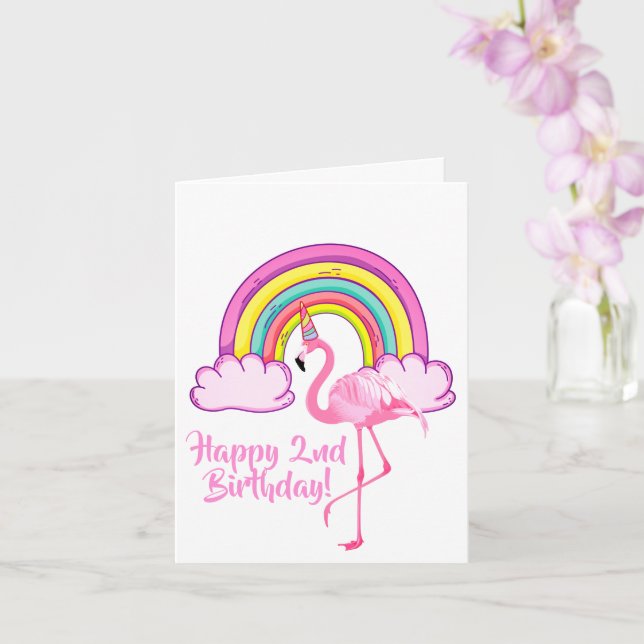 Carte Unicorn Flamant rose Magique Rainbow Girl 2e anniv (Orchidée)