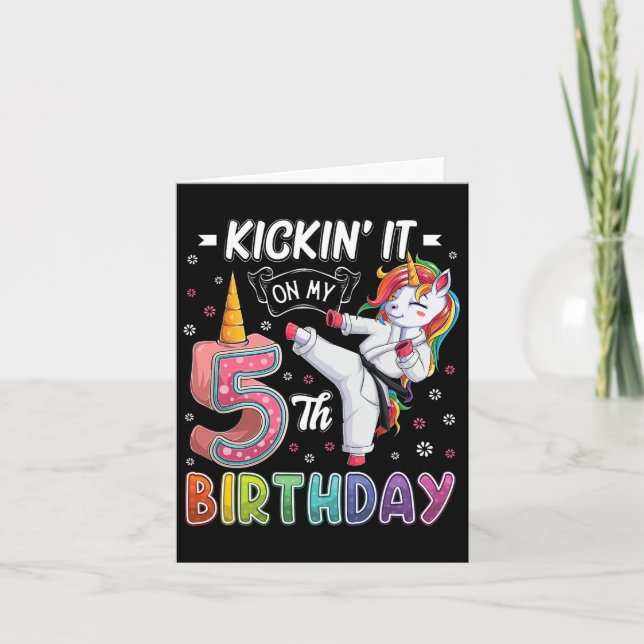 Carte Unicorn Karate 5e anniversaire Cinq 5 ans Taekw (Devant)