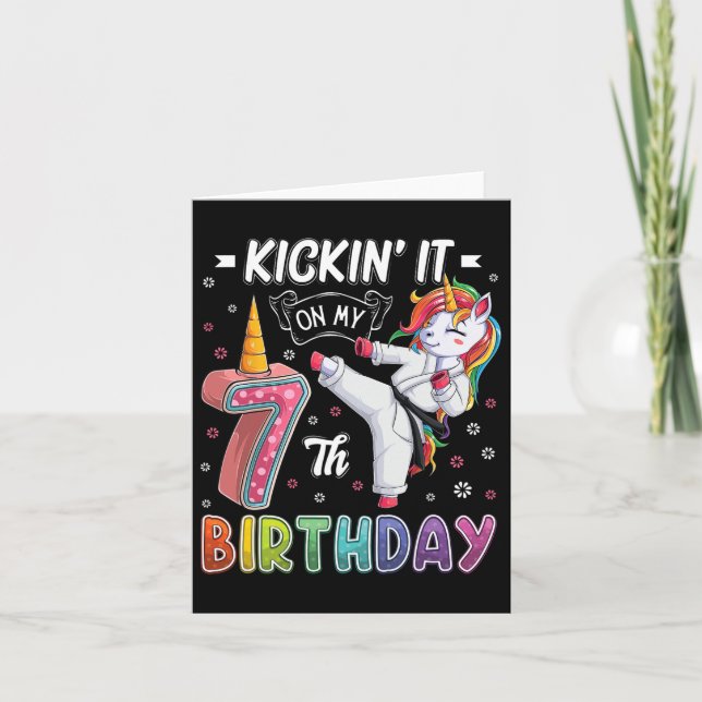 Carte Unicorn Karate 7e anniversaire 7 sept ans Taek (Devant)