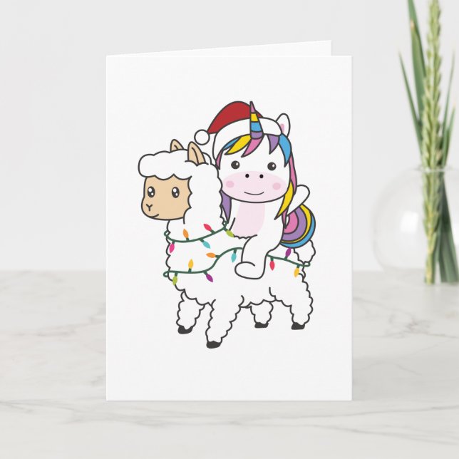 Carte Unicorn Llama Christmas Snow (Devant)