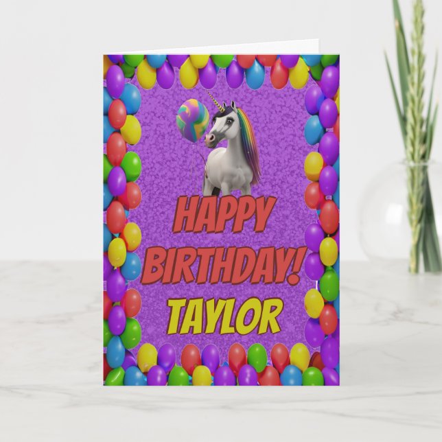 Carte Unicorn mignon salut joyeux anniversaire (Devant)