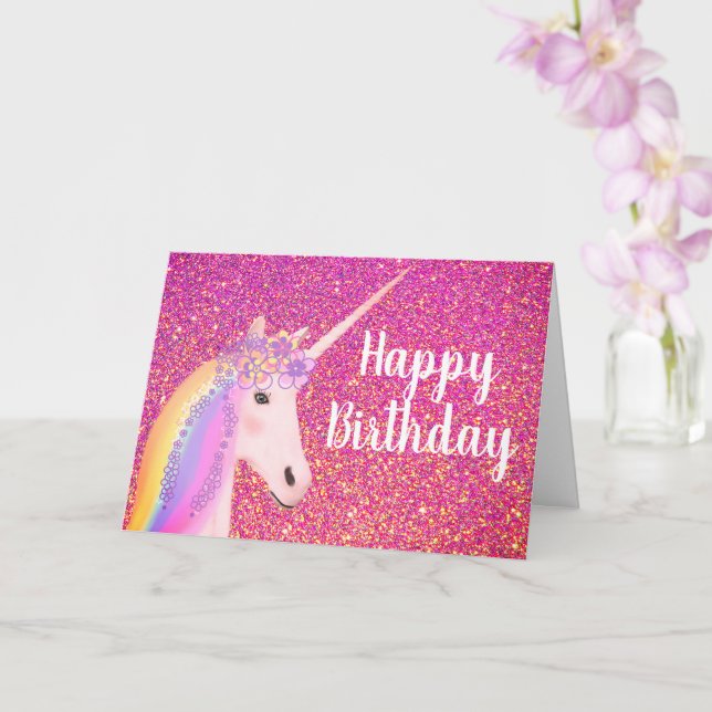 Carte Unicorn Parties scintillant rose voeux d'anniversa (Orchidée)