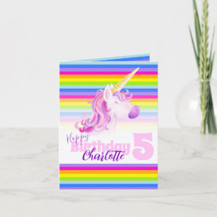 Carte Unicorn rainbow 5th Birthday card