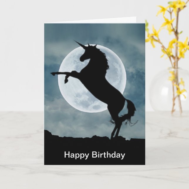 Carte Unicorn Silhouette Full Moon (Fleur jaune)