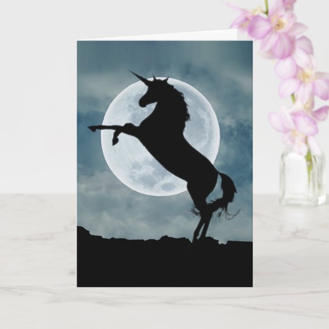 Carte Unicorn Silhouette Pleine lune Citation magique Gé (Orchidée)