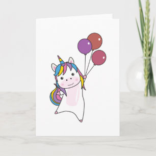 Carte Unicorn Vole Avec Des Ballons Au-Dessus De Cutes U