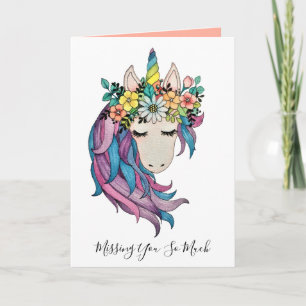 Carte Unicorne Avec Fleurs Sauvages En Aquarelle