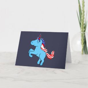 Carte Unicorne Bleu Patriotique USA Drapeau Mane Carton