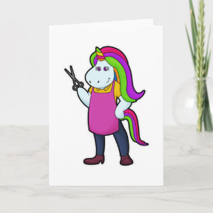 Carte Unicorne comme coiffeur avec ciseaux