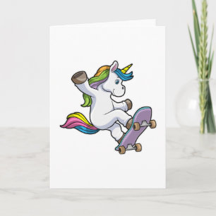 Carte Unicorne comme patineur avec skateboard