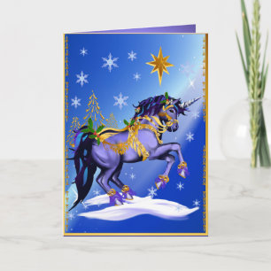 Carte Unicorne de Noël brillante