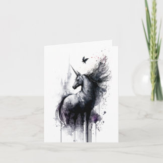 Carte Unicorne gothique Encre et lavage Messy