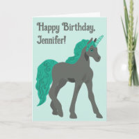 Unicorne grise et Turquoise Anniversaire personnal