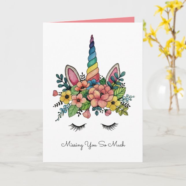 Carte Unicorne Lashes Avec Rainbow Horn (Fleur jaune)