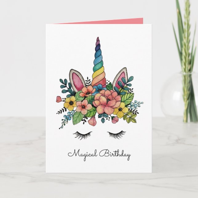 Carte Unicorne Lashes Avec Rainbow Horn (Devant)