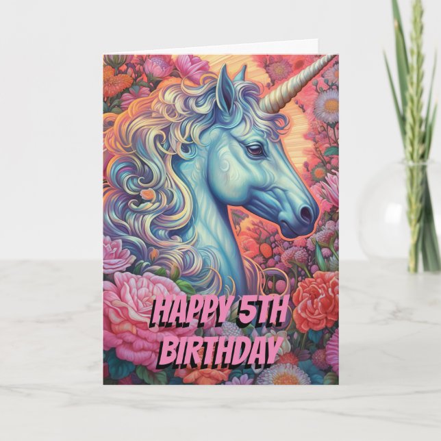 Carte Unicorne magique 5e anniversaire plié (Devant)