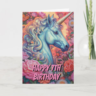 Carte Unicorne magique 7e anniversaire plié
