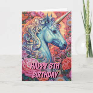 Carte Unicorne magique 8e anniversaire plié