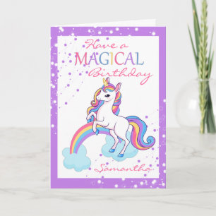 Carte Unicorne Magique Joyeux Anniversaire violet