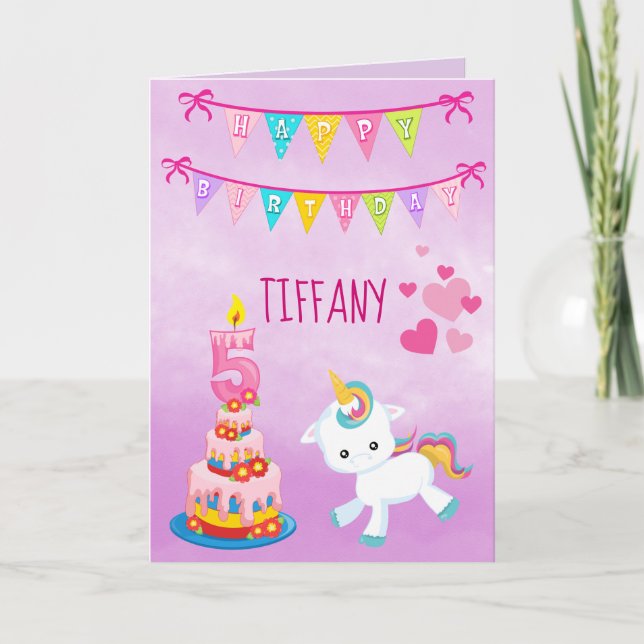 Carte Unicorne personnalisée 5e anniversaire (Devant)