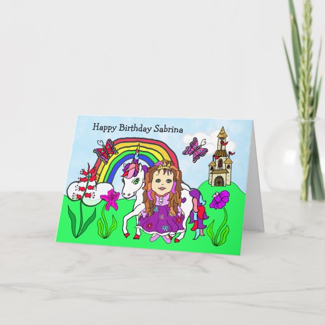 Carte Unicorne personnalisée et princesse Anniversaire (Devant)